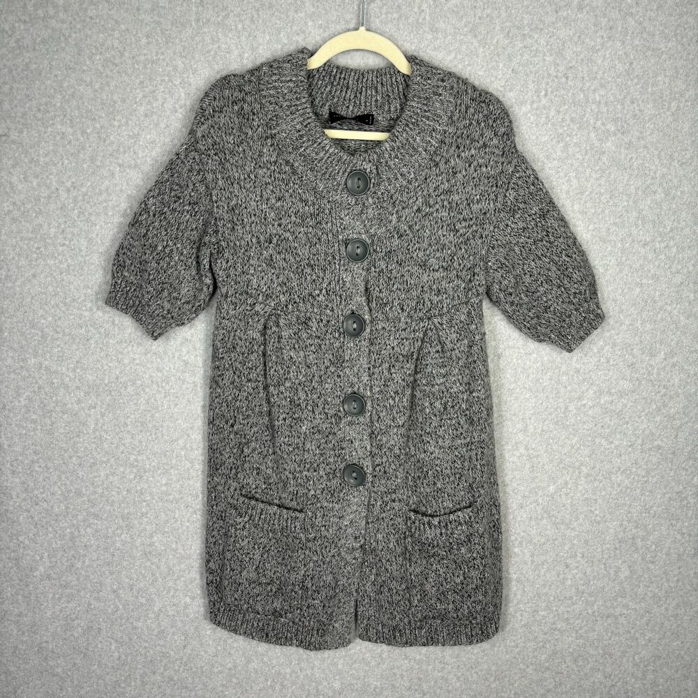 The Limited Sweater Womens Medium Gray Wool Cardigan Tunic Dress Secretary Twee